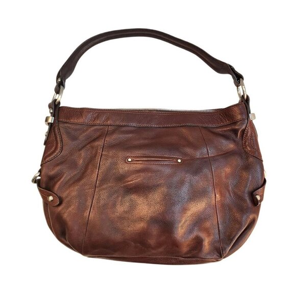 B. Makowsky Brown Genuine Leather Shoulder Bag With Leopard Print Lining & Multi - Picture 2 of 10